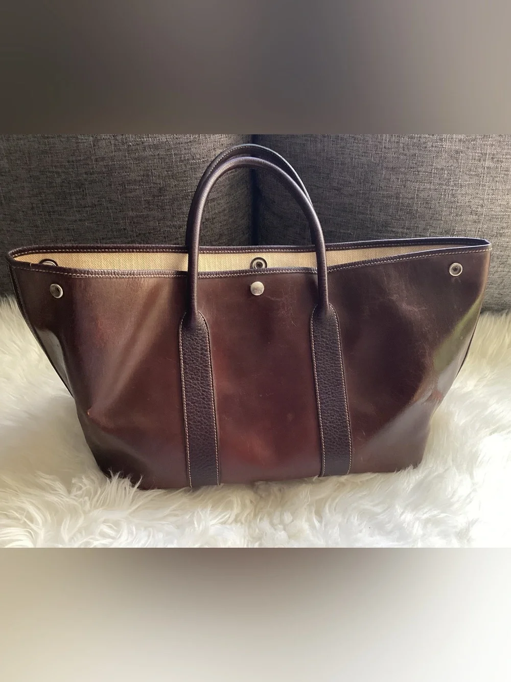 HERMES Amazonia Brown Buffalo Leather Garden Party MM Tote Bag